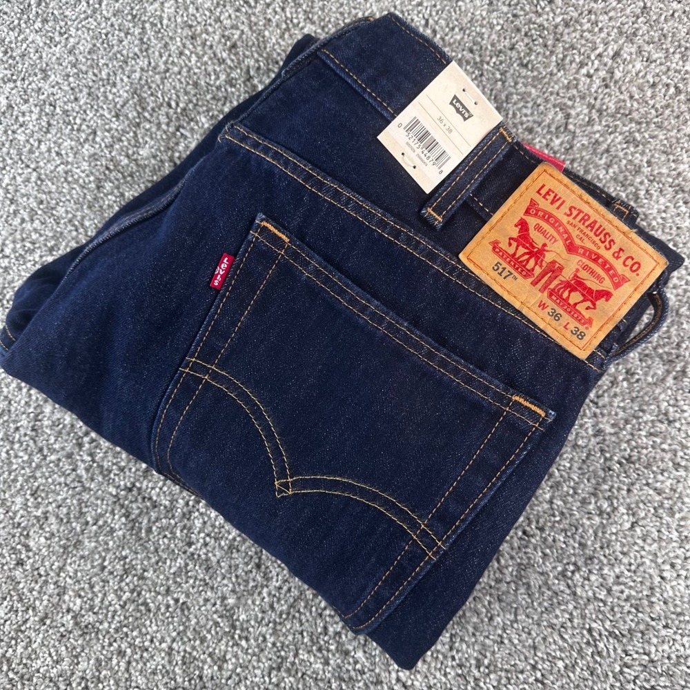 Levis 517 Bootcut Jeans Mens 36x38 Dark Wash Cotton Denim Western Streetwear NEW - Picture 1 of 7